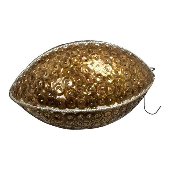 Vintage Gold Sequin Football Ornament With Push Pin Christmas NFL SEC Fan Gift - Picture 2 of 5